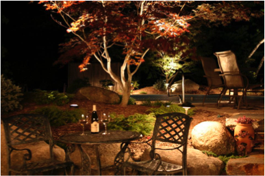 Patio in Rocky Hill CT with outdoor lighting
