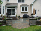 Patio Renovation with columns and circular pattern creating walkout to lawn