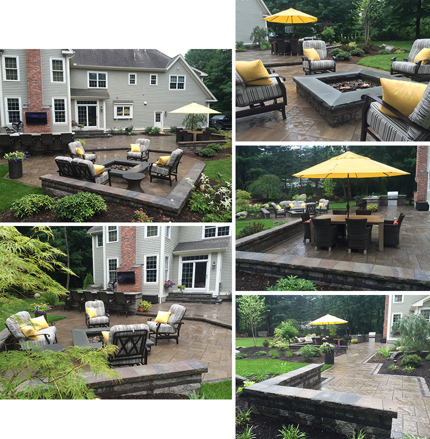 Patio with outdoor fireplace in Simsbury CT